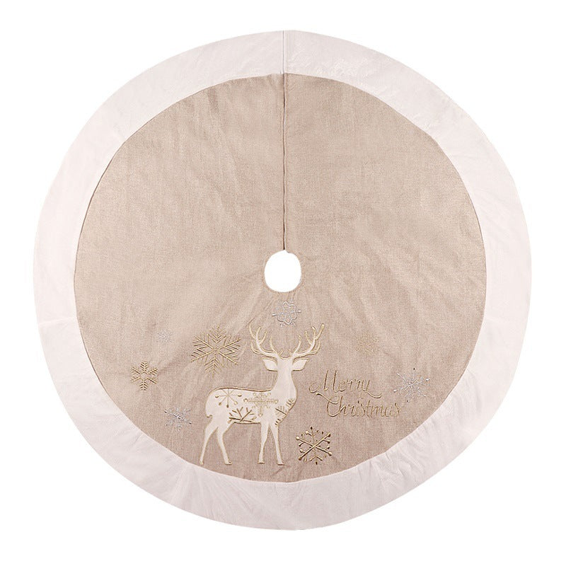 Christmas Tree Skirt - Gold White Linen 48 Inch