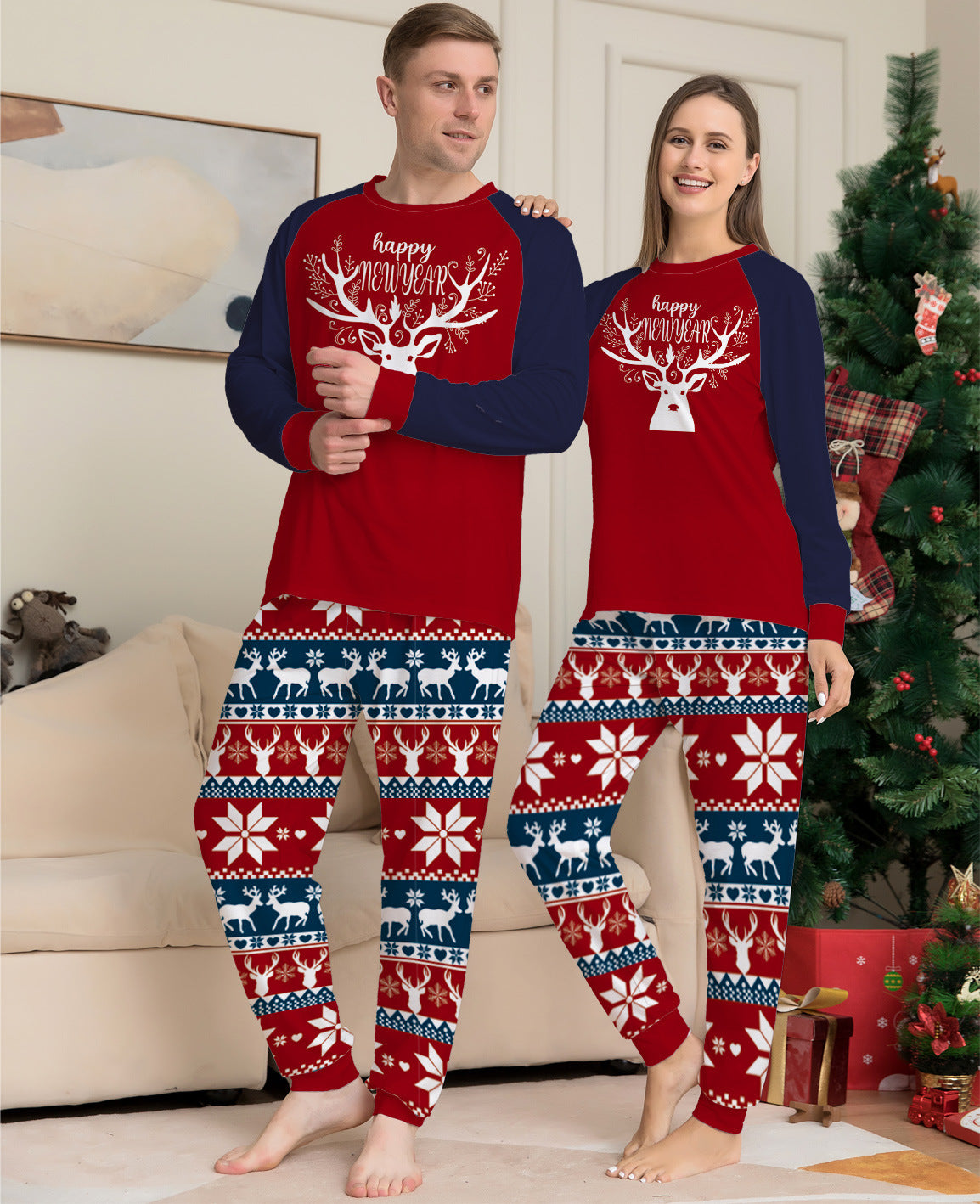 Color Matching Elk Christmas Wear Homewear Pajamas