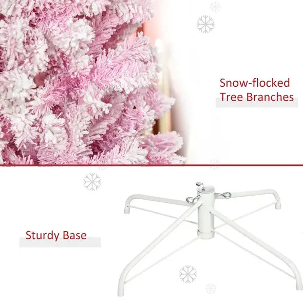 Unlit Slim Pencil Pink Snow Flocked Artificial Christmas Tree 7.5'