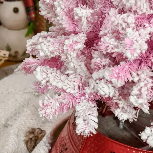 Unlit Slim Pencil Pink Snow Flocked Artificial Christmas Tree 7.5'