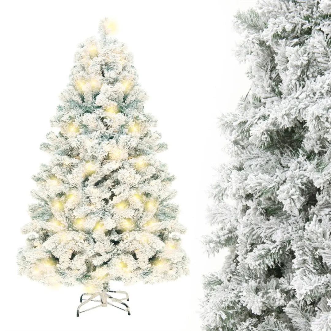 CHILLINGIFT Pre-lit PVC artificial Christmas tree with lights on a white background 