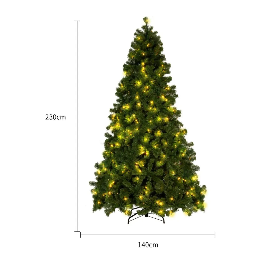 Pre-lit Christmas tree green 7.5ft with dimensions on a white background