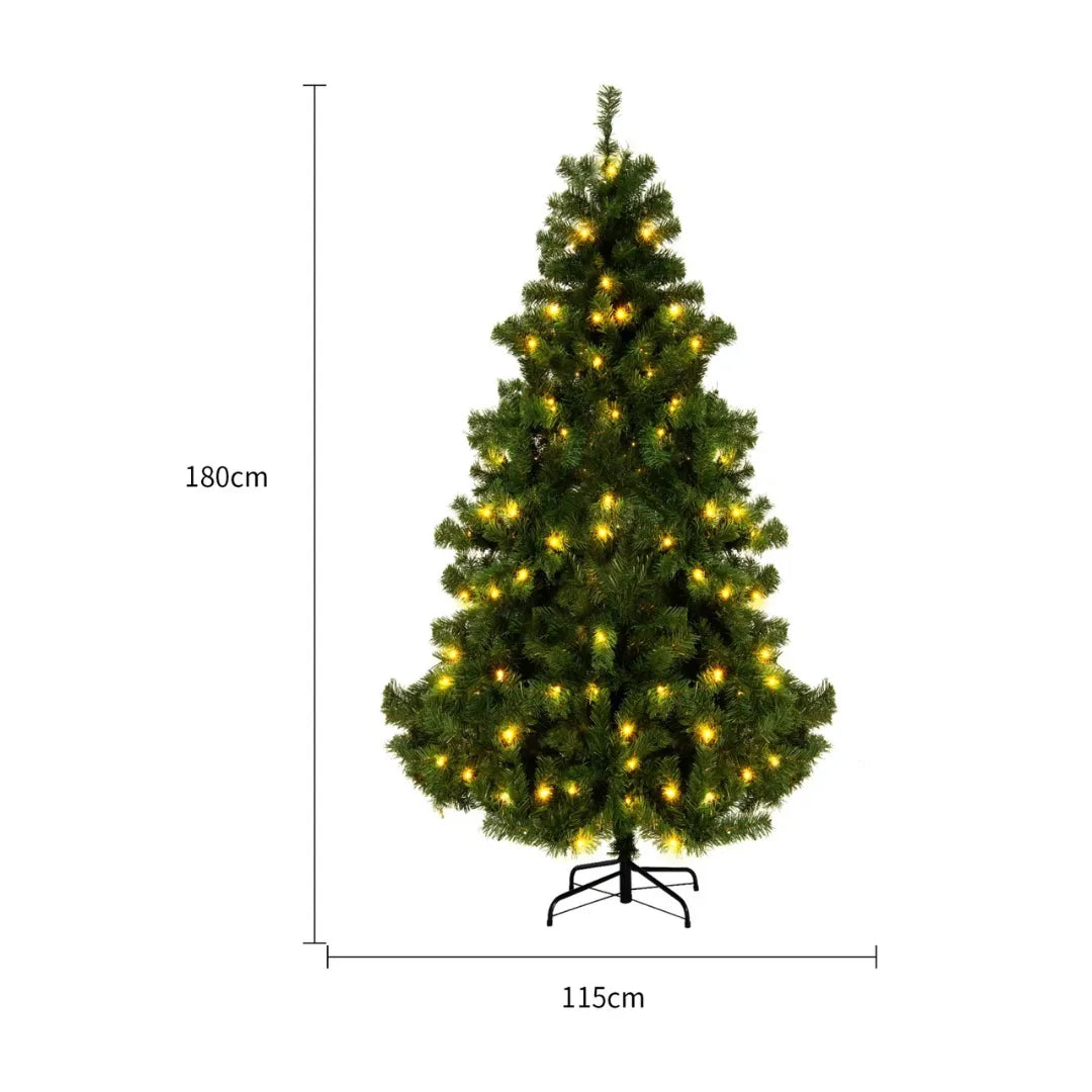 Pre-lit Christmas tree green 6ft with dimensions on a white background