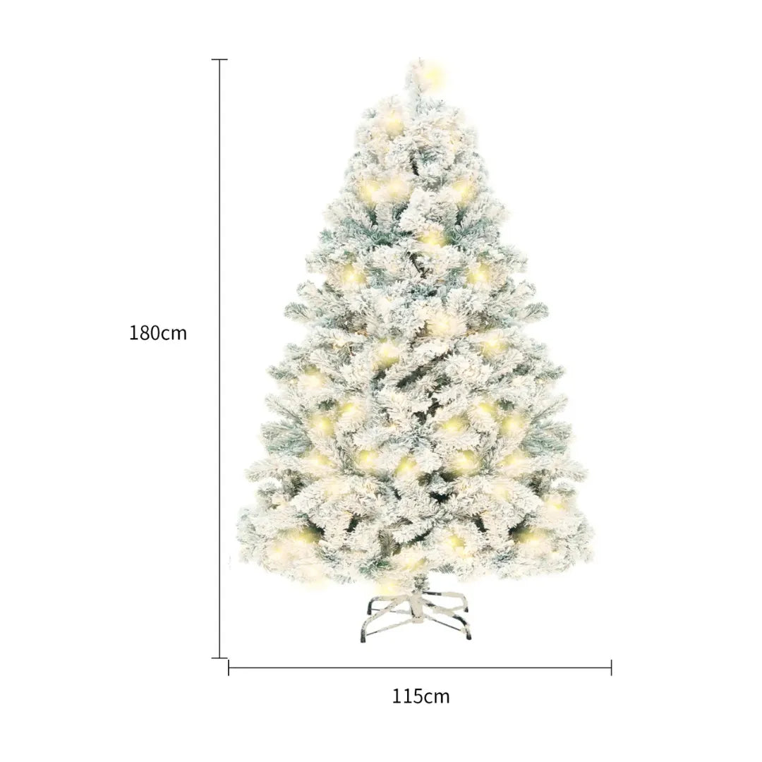 Pre-lit white Christmas tree 6ft with dimensions on a white background